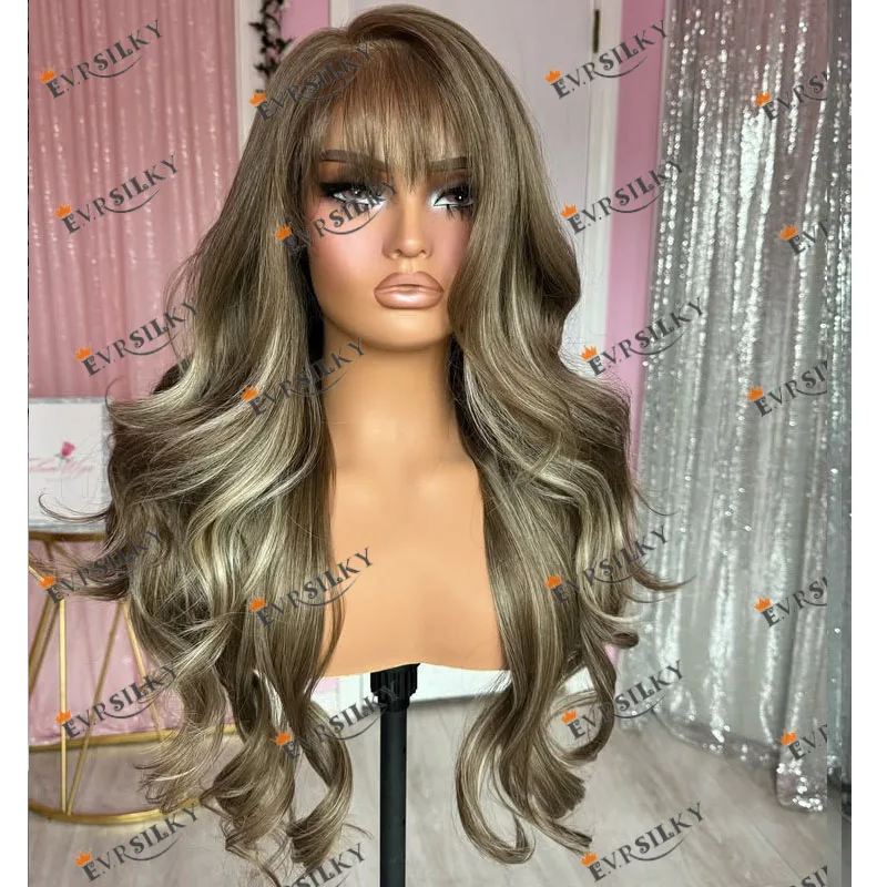 Ash Dirty Blonde Fringe Human Hair Afro Black Women 5x5 Lace Closure Wigs Baby Hair Natural Hairline Pre Plucked Lace Front Wigs