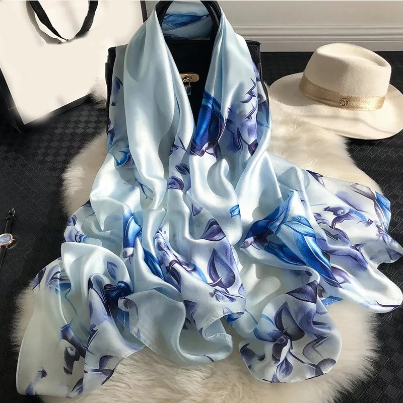 New 180*90cm BIG Size Pashmina Women Summer Scarf Hijabs Silk Shawls Wraps Ladies Headband Print Bandana Foulard Femme Echarpe