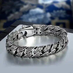 S925 Silver Male Tang Grass Pattern Bracelet Men's Bracelet Versatile Hegemony European And American Fashion Bracelet Gift