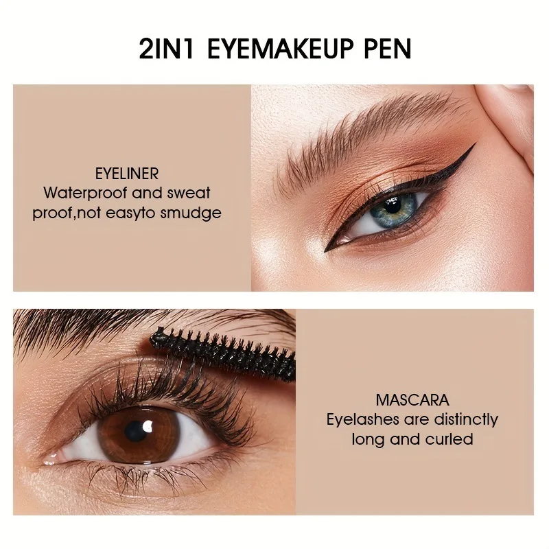 USHAS New Mascara Eyeliner Set Waterproof Moisturize Lasting 2 in 1 Eye Makeup Slender Curly Thick Eyelash Fashion Black Mascara