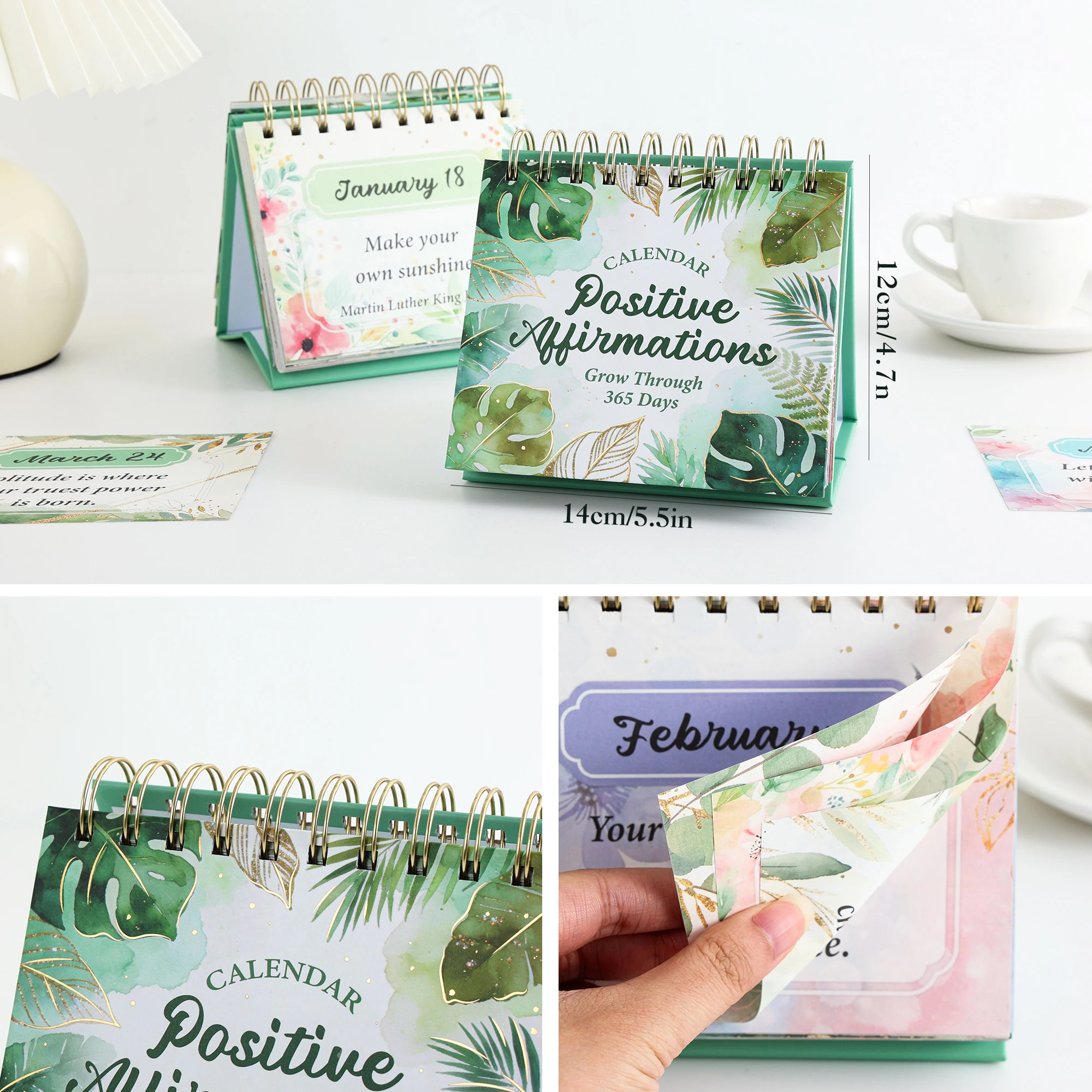 365 Days Floral Leaf Design Desk Calendar, Daily Inspirational Quote Calendar, Thoughtful Encouragement Gift for Women Friends