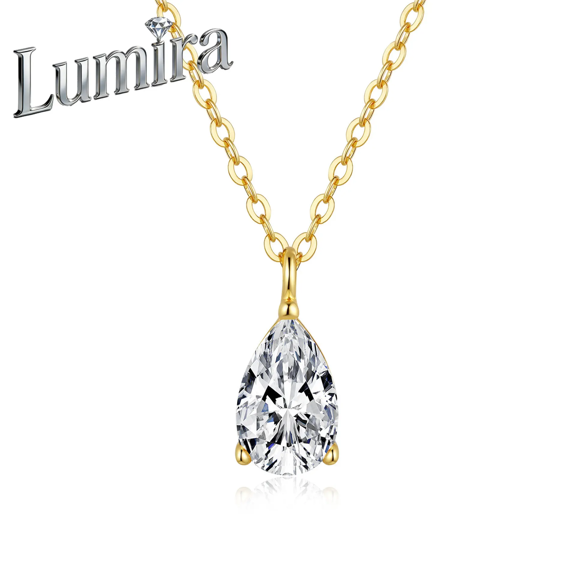 

Lumira 1-Carat Teardrop Pear-Shaped Pendant Women's 100% 18K Gold Moissanite Necklace Christmas Charm Fine Jewelry Gift