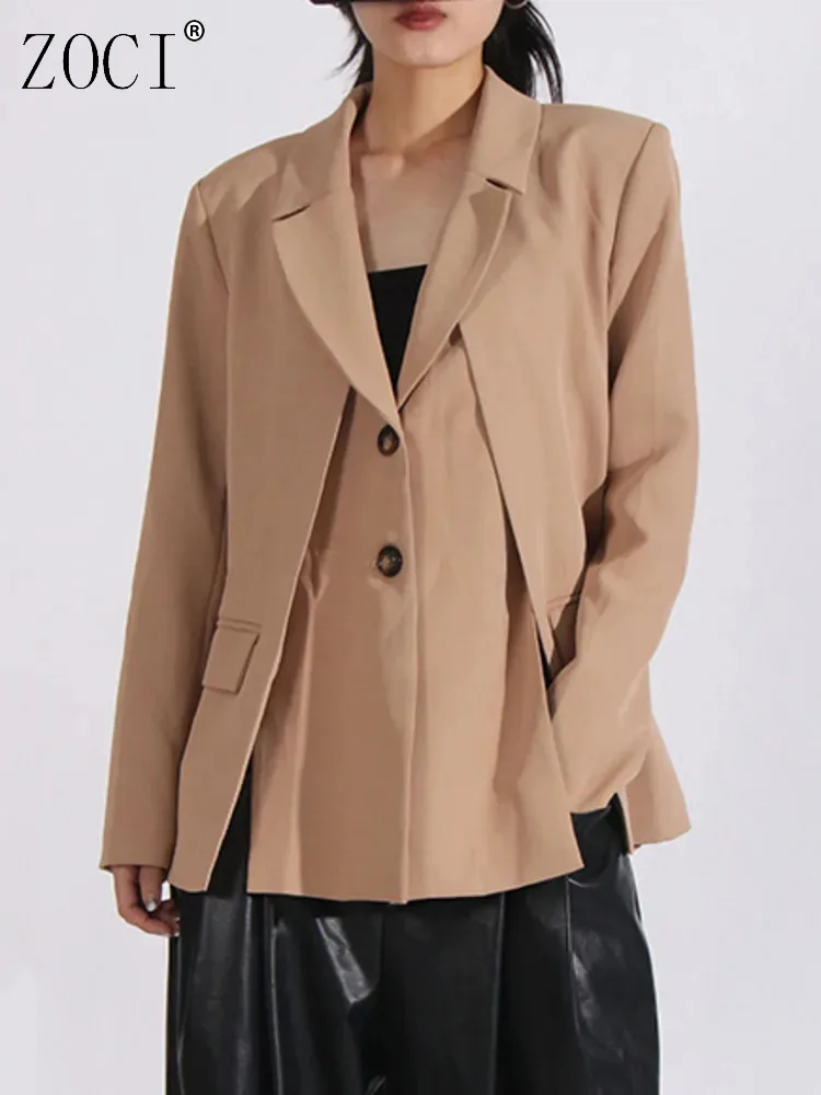 

ZOCI Fashion Spliced Design Blazers Women's Notched Single Breasted Office Lady Khaki Jackets Female 2025 Spring New