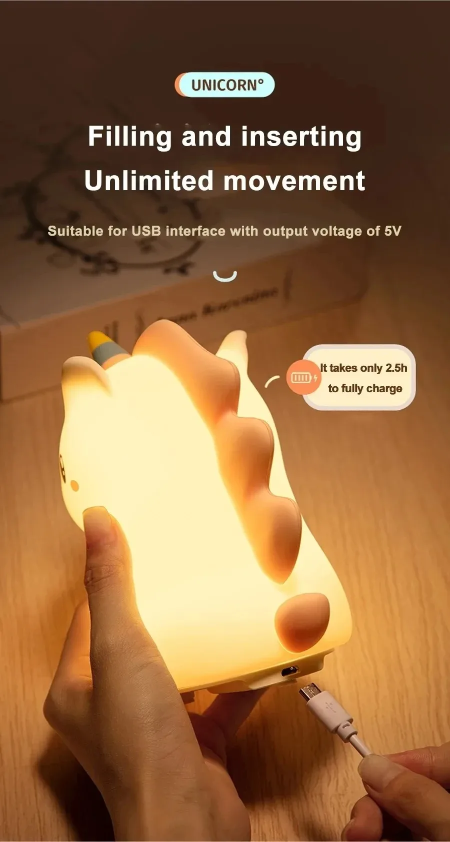 GGbingo Unicorn Silicone USB LED Night Light Cute Baby Bedroom Nursery Decor for Home Bathroom Easter Christmas Birthday Dorm