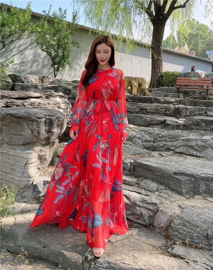 الصيف عطلة الشاطئ السفر فستان ماكسي البوهيمي الأمومة صورة تبادل لاطلاق النار ألابية موضة مسلم فضفاض الشيفون فستان طويل شاطئ البحر #4