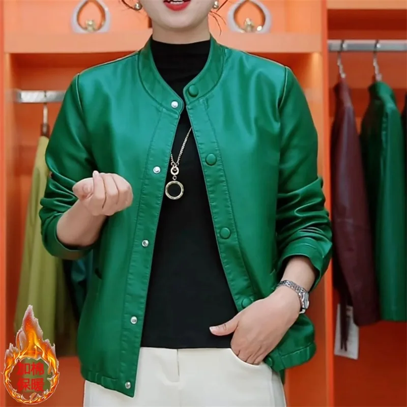 2025 Giacca corta femminile in ecopelle Autunno Inverno Lady Fashion Capispalla in pelle PU Cappotto in pelle da donna coreana di grandi dimensioni 4XL