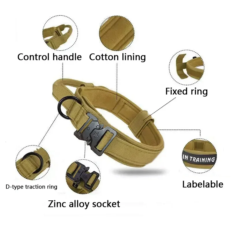 Adjustable Tactical Dogs Collar Traction Rope Military Pets Collars German Shepherd Training Medium Large Dog Pet Accessories_voghion.com