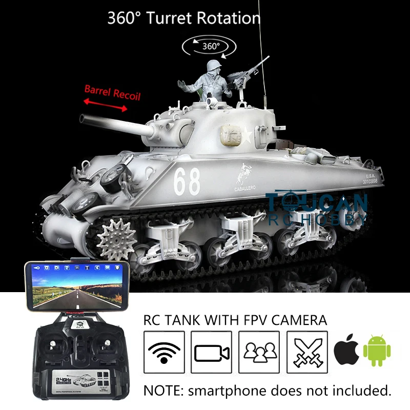 

1/16 HENG LONG FPV Customized 7.0 Sherman RC Tank 3898 360° Turret Barrel Recoil Gifts TH17908-SMT4