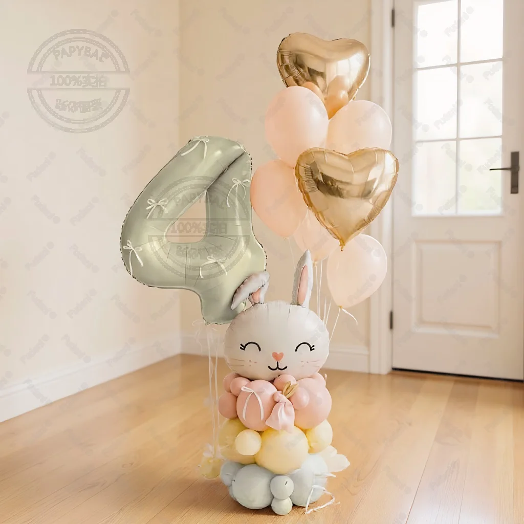 55pcs Easter Themed Cute Rabbit Foil Balloon 40inch Cream Number 1-9 Balloon Set for Birthday Party Decoration Baby Shower