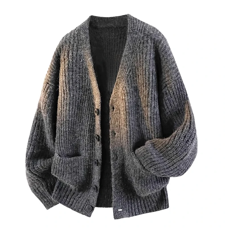 Autumn Winter Japanese Retro Green Light Gray Cardigan Sweater Men Soft Simple Loose Casual Apricot Navy Blue Knitted Jacket