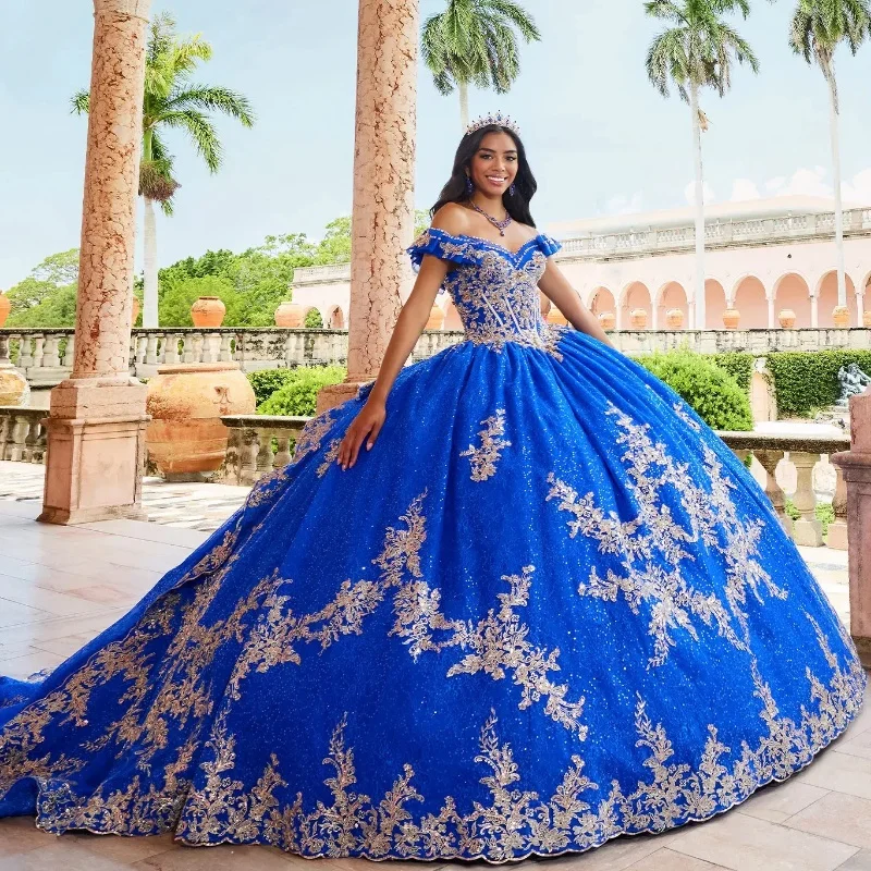 

Lorencia Princess Royal Blue Quinceanera Dress Off Shoulder God Lace Applique Beading Corset Sweet 16 Vestidos De 15 Años YQD689