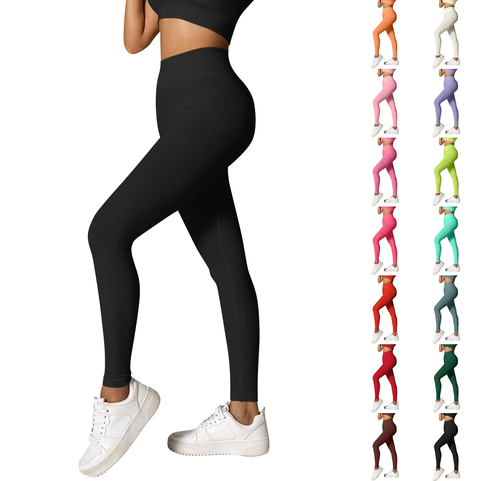 Ribbed Yoga Leggings Sports Tights Women Seamless Knit Yoga Pants White Femme Gym Leggings Skinny Workout Fitness Push Up