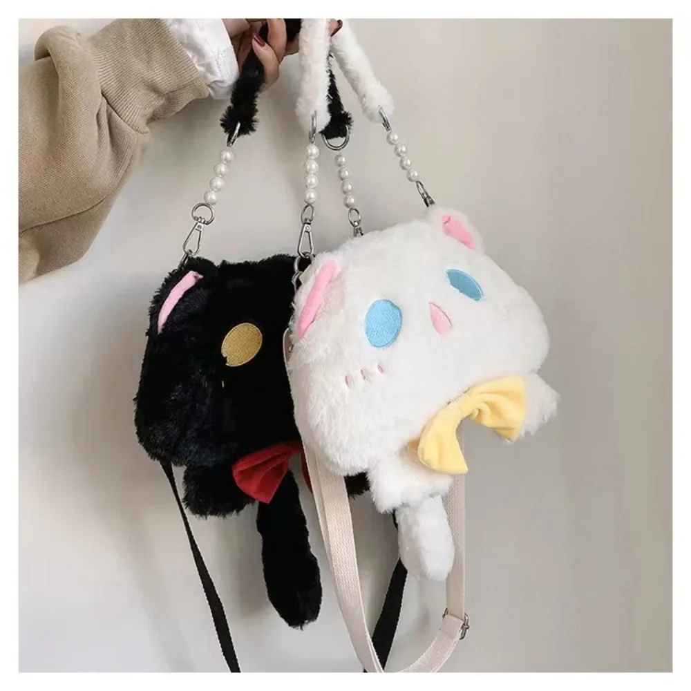 Women Cute Cat Shoulder Bag 2024 Girl Lolita Plush Doll Bag Lady Cartoon Handbag Light Commuter Bag for Schoolgirls Student Gift