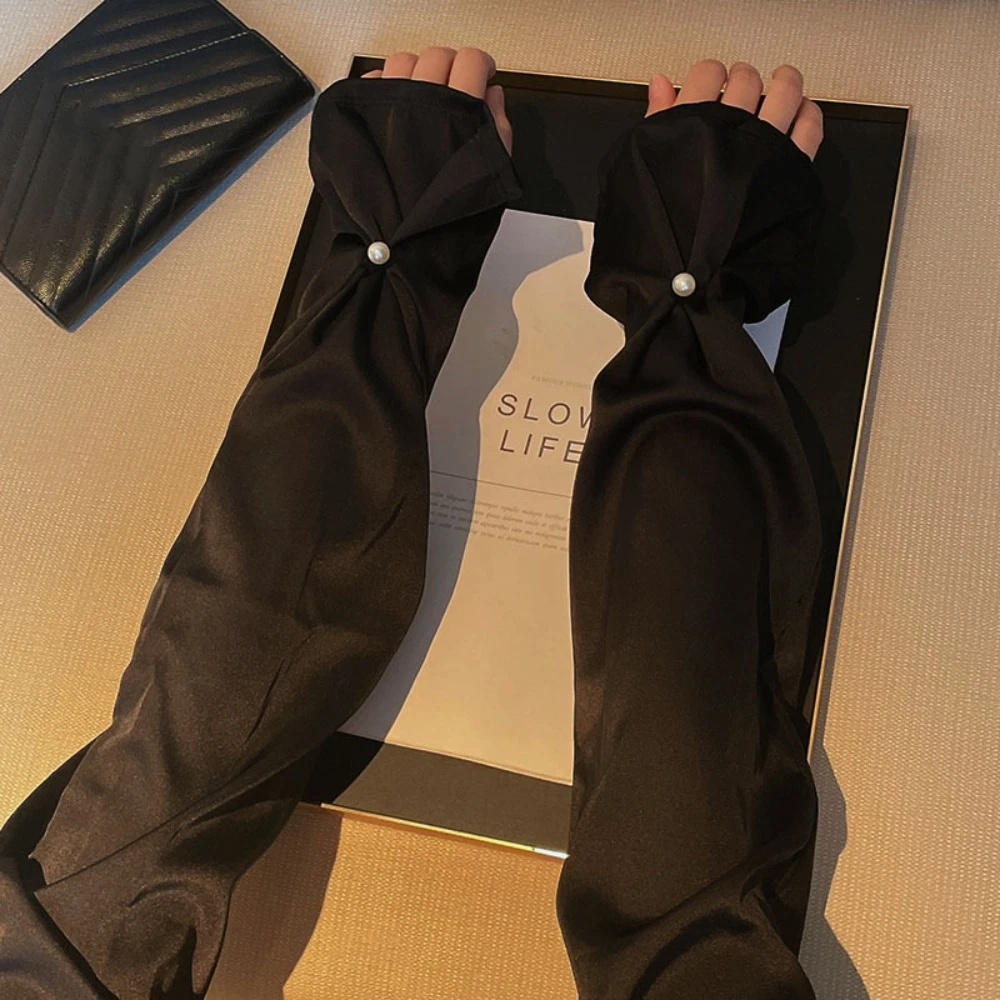 태양 보호 실크 패브릭 슬리브 진주 자외선 차단 통기성 긴 팔 슬리브 핸드 슬리브 얇은 원사 팔 선 스크린 커버