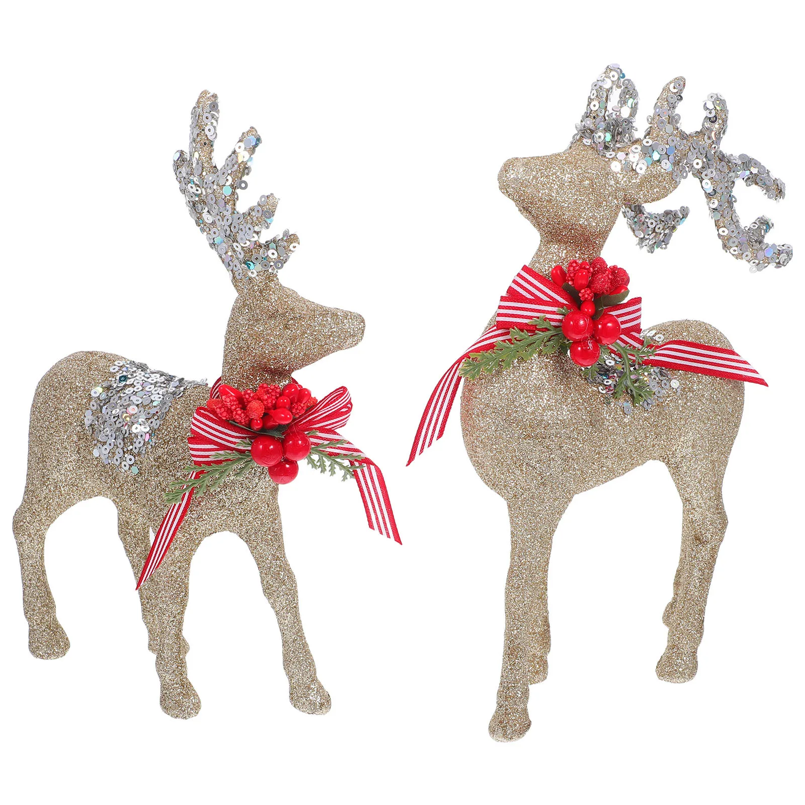 

1Pair Christmas Elk Statue Flocking Glitter Deer Decoration Standing Stable for Table Centerpiece Mantle Decor Holiday Gift Idea