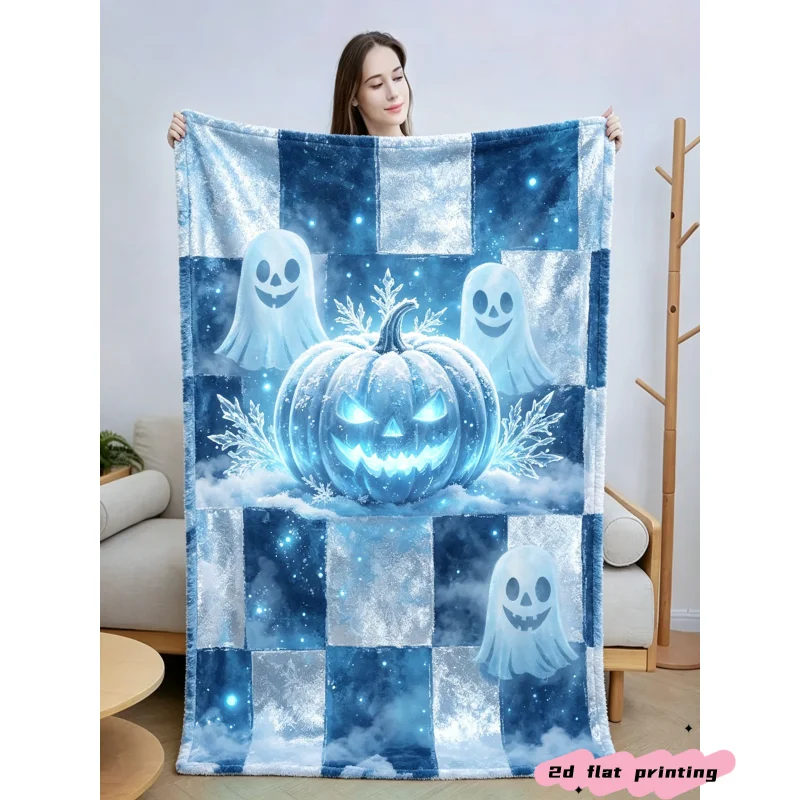 Halloween Pumpkin Throw Blanket Spooky Glowing Dark Forest Skeleton Art Graphic Blanket for Couch Bedroom  Interior Decoration
