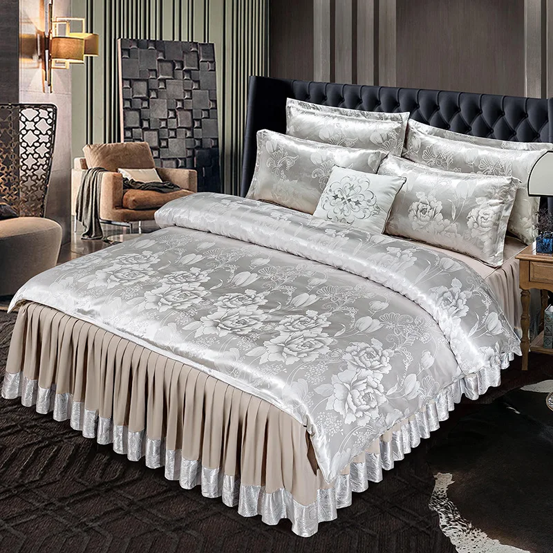 

Luxury Jacquard Bedding Set Euro Style Comforter Quilt Cover Wedding Bedspread Silk Bed Linen Double Bed Set Designer Sheets