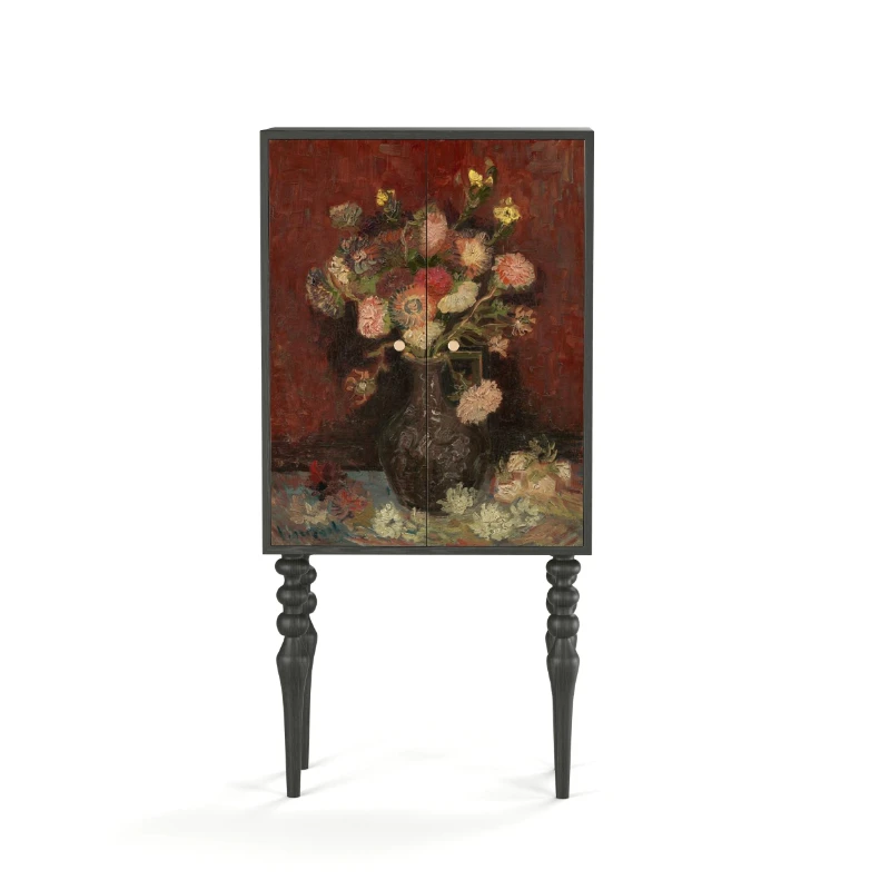 Retro oil painting pure solid wood locker French solid wood bucket cabinet living room integrated installation-free