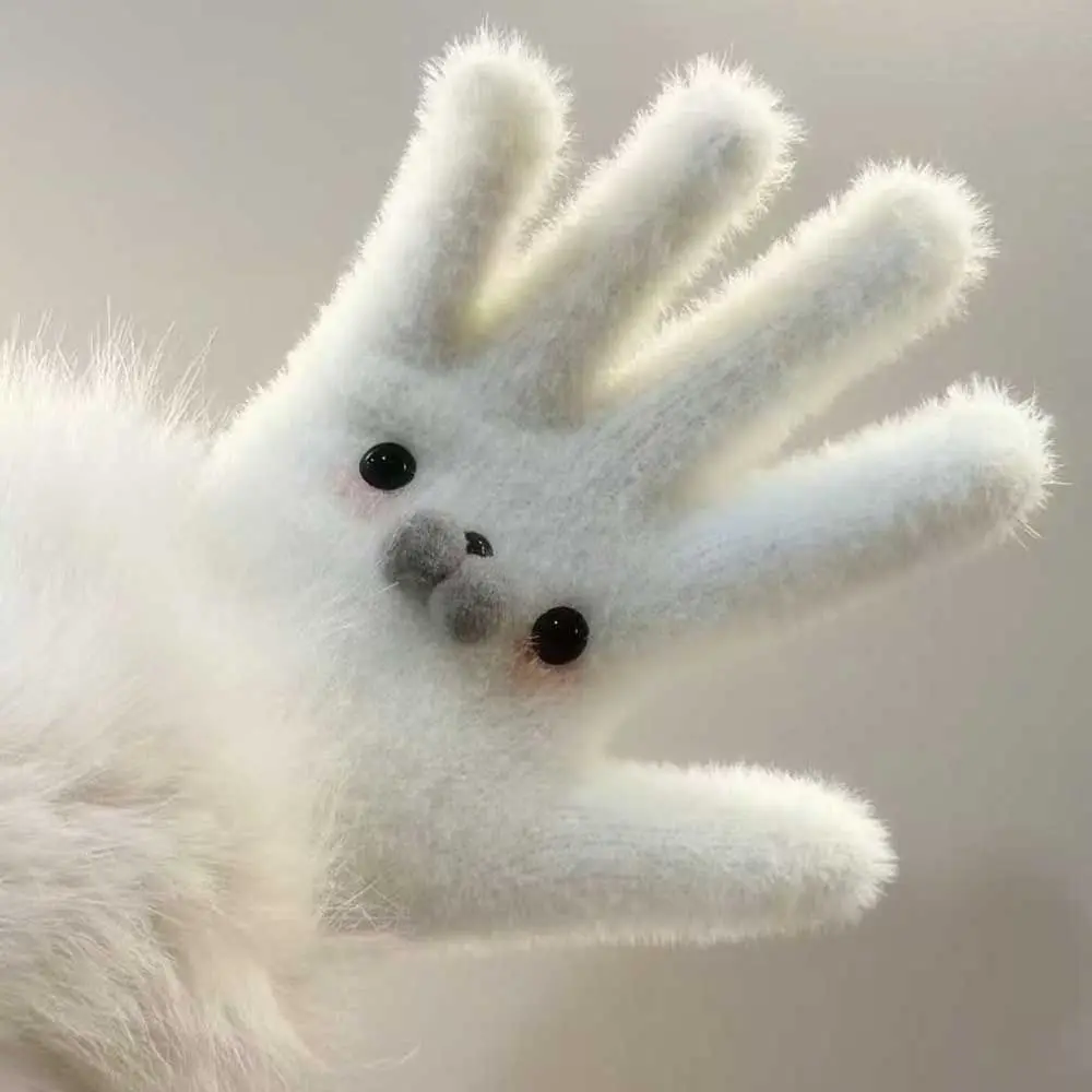 New Coral velvet Coral Velvet Gloves Bowknot Dog Warmer Gloves Windproof Cartoon Full Finger Gloves Women