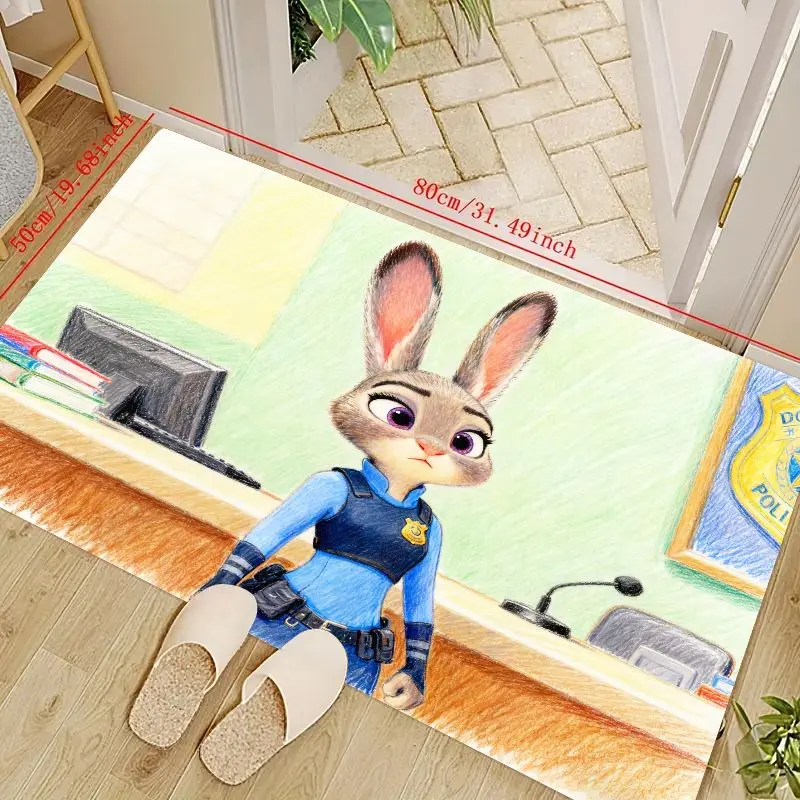 

1PC Disney Zootopia Judy Hopps Anime Floor Mat, Kawaii Cartoon Rabbit Police Officer Area Rug, Non-slip Soft Washable Carpet for
