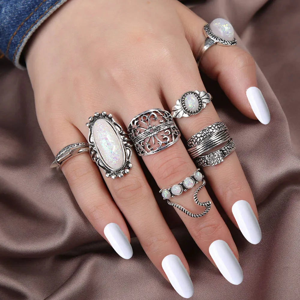 10/20/30/50/100 قطعة/الوحدة موضة جديدة خمر سحر الحجر الطبيعي خواتم للنساء مزيج نمط مهرجان مجوهرات هدايا الديكور الطرف