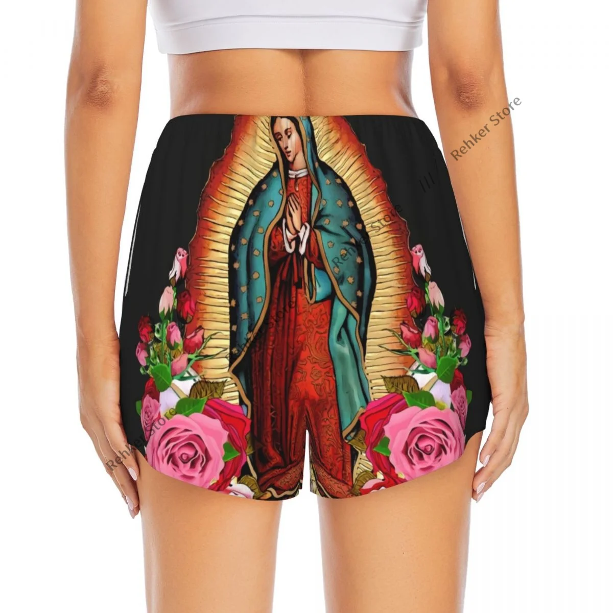 Workout Shorts Women Fitness Quick Drying Double Layer Shorts Our Lady Of Guadalupe Virgin Mary Yoga Short Pants Gym Leggings