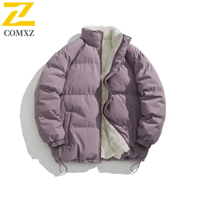 COMXZ سترات مبطنة ذات ياقة ثابتة عالية الجودة للتزلج على الجليد سترة دافئة سميكة ممتازة بلون سادة سترة شتوية مريحة للسفر