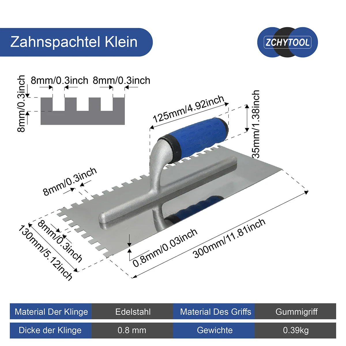 

Кельма из нержавеющей стали 30 см с зубцами 8 мм – сверхпрочная, для укладки плитки, штукатурных работ и каменной кладки