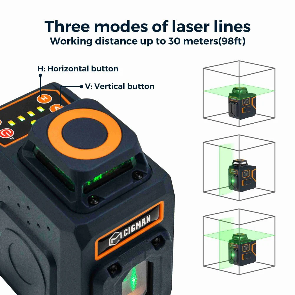 CIGMAN CM-605 5 Lines Laser Level, Switchable 1x360°+ 1x180° Laser Window, Self Leveling Green Cross Line, Rechargeable Battery