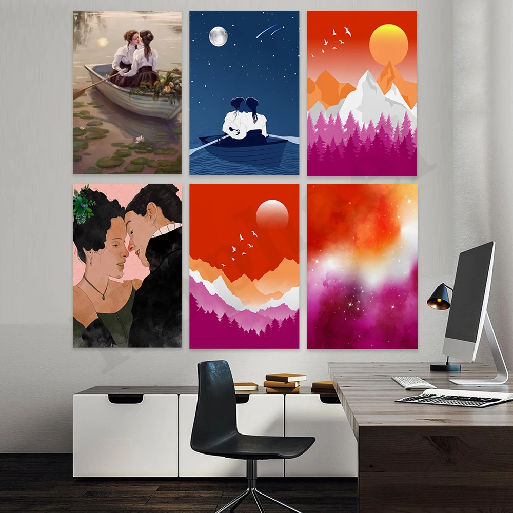 Classic Lesbian Sunrise. Sunset. Galaxy Landscape. Lesbian Pride Gift. Home Wall Decor Art Poster