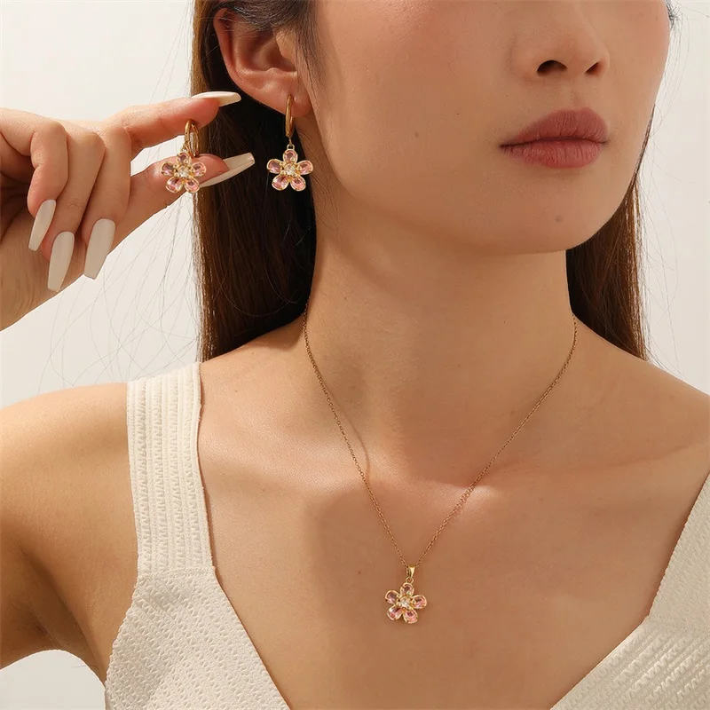 EILIECK 316L Edelstahl Funkelnde Weiße Blumen Zirkonia Halskette Ohrringe Set für Frauen Trendiges Geschenk Luxus Schmuckset – Detail 11
