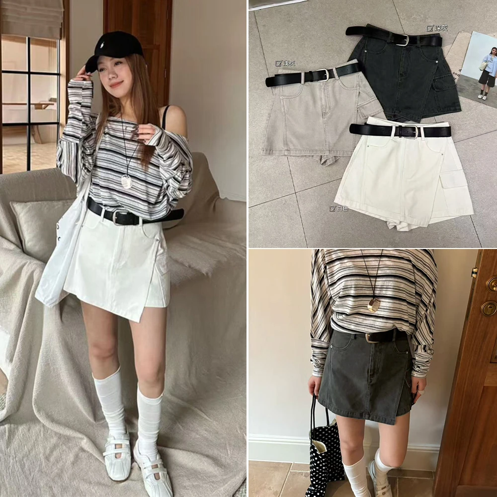 ZHISILAO New Irregular Vintage Denim Skirts Women Y2k Casual High Waist A-line Skirts Summer 2026 Streetwear