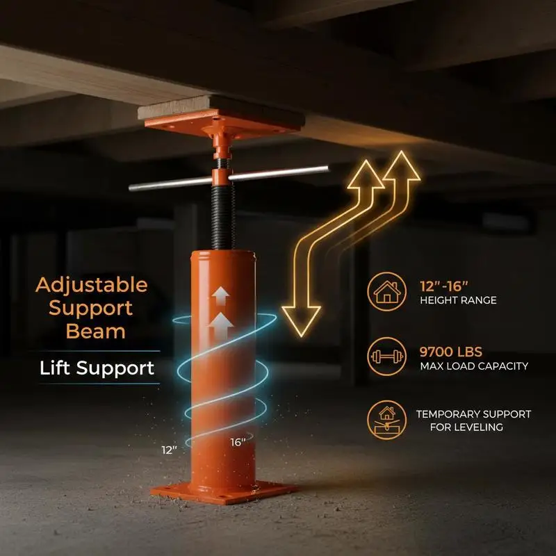 

Adjustable Support Column 12"-16" For Basement Attic Crawlspace, 9700 lbs Capacity Telescoping Leveling Post Heavy Duty Steel Temporary Reinforcement Lift Structure
