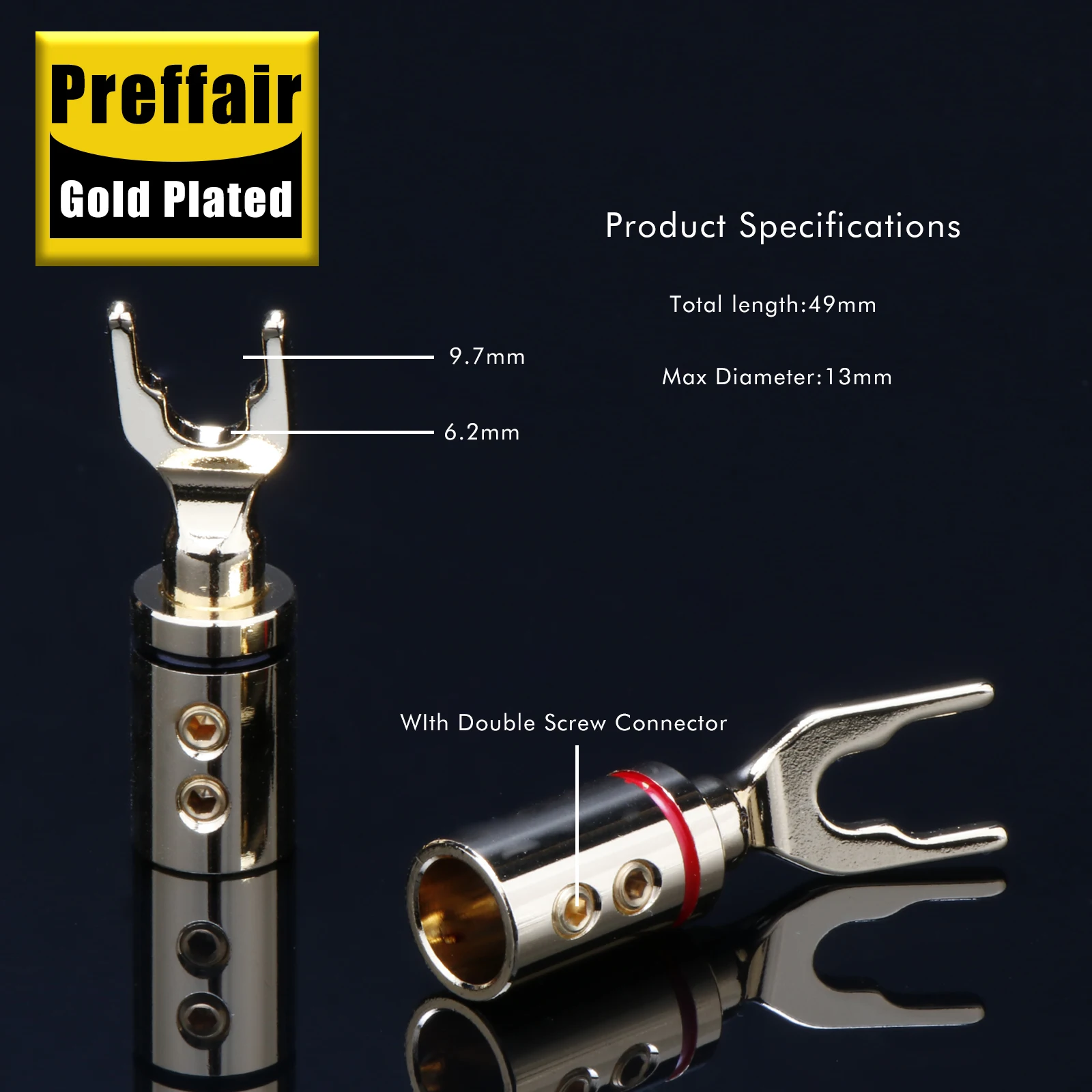 Bananenstecker Y-Verbinder aus reinem Rotkupfer, rhodium- oder goldplattiert, HIFI-Audio-Lautsprecher-Bananenstecker Y-Typ-Adapter – Detail 4
