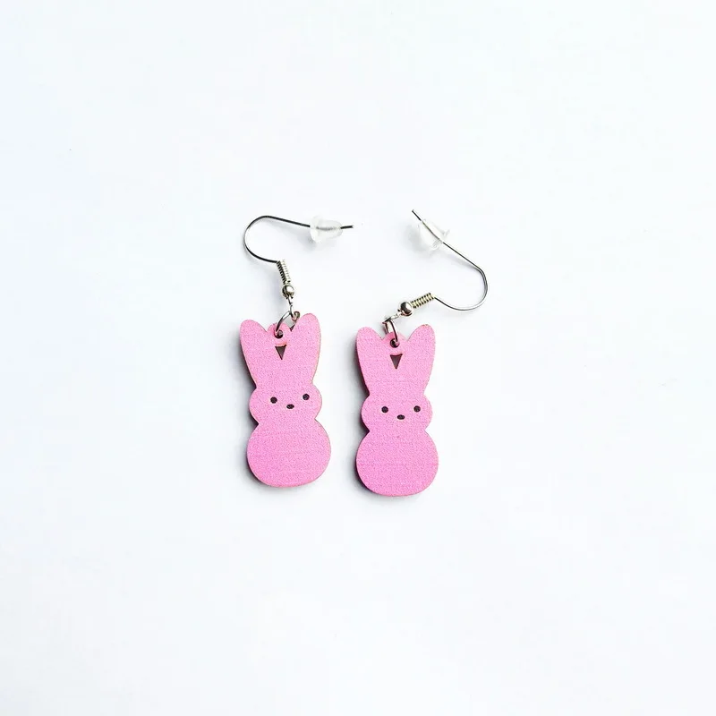2025 New Easter Day Wood Rabbit Dangle Earrings Women Girls Holiday Jewelry Gifts