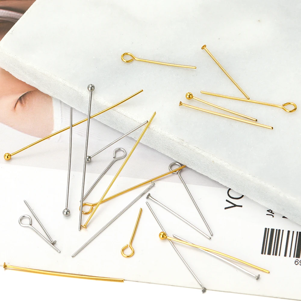 100/50pcs Stainless Steel 15-50mm Ball Head Pins T Shape Flat Head Needles Eye Pins for Needlework Material Jewelry Making DIY