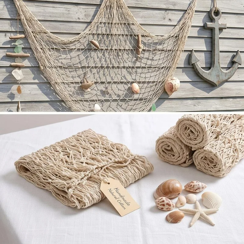 Wall Hanging Fishing Net Pirate Mermaid Beach Themed Fish Net Decorations Home Bedroom Hawaiian Ocean DIY Decor Party Supplies view 5