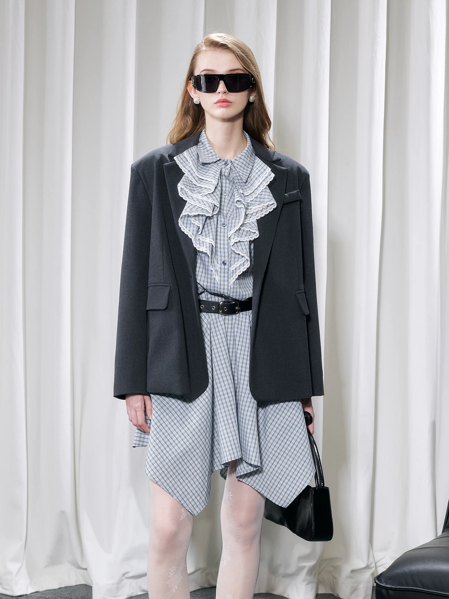 Huihuihan ey Suit Jaet Ele Diseño Sencillo, Corte Holgado, Abertura Trasera, Casual, Para el Día a Día, Transpirable, Dobladillo Redondo, Manga Larga