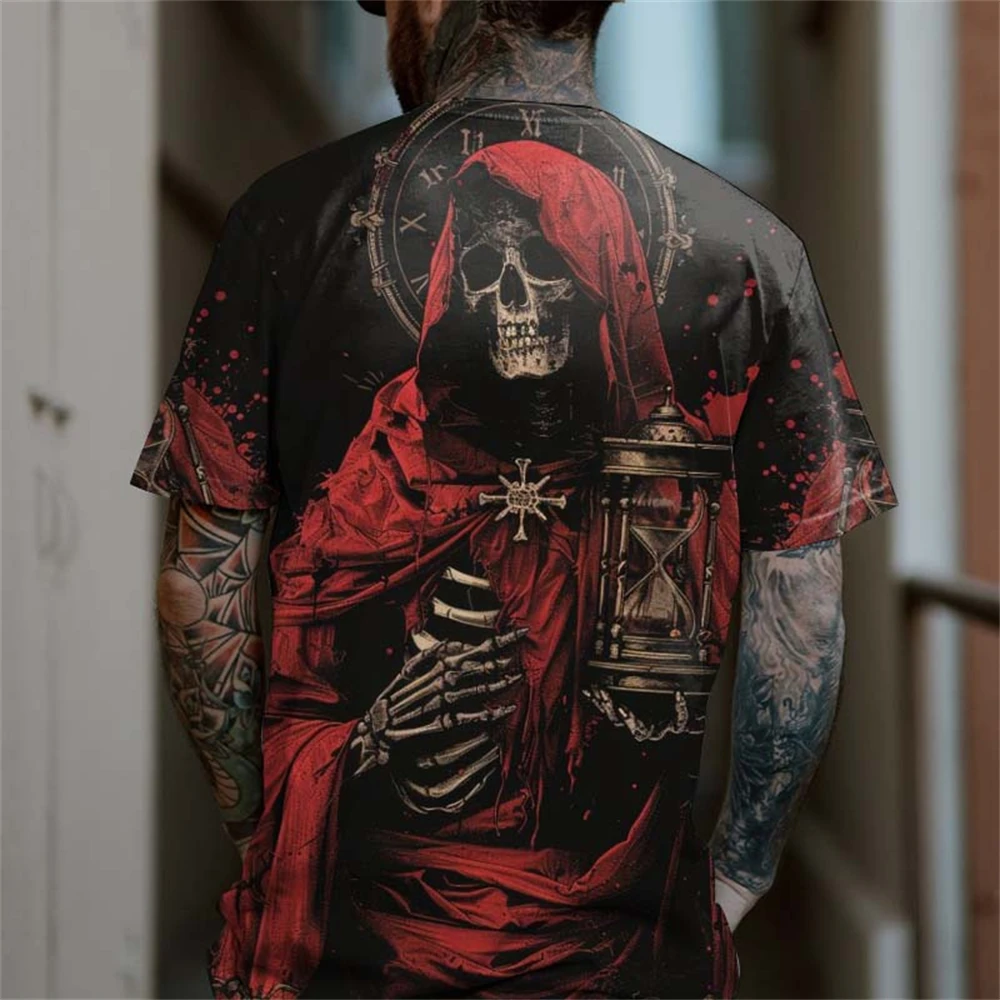 Fashion Trend Selling Horror Death Men's Skull T-shirt Short Sleeve 3D Printed Horror Street Hip Hop T-shirt O Collar Loose Casu