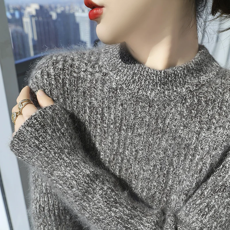 ZOCEPT Winter Thickened Cashmere Pullovers Fashion Fancy yarn Knitted Half High Collar Brushed Cashmere Ribbed Sweater for Women