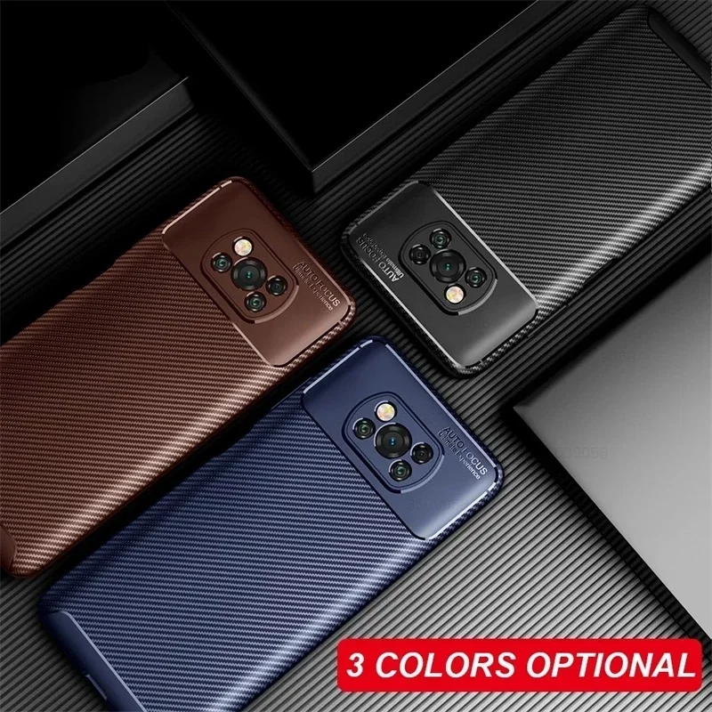 X3Poco حافظة ممتصة للصدمات من السيليكون رفيعة من ألياف الكربون مضادة للخبط حماية لهاتف Xiaomi Poco X3 Pro 3X X 3 NFC PocoX3 NFS Para Fundas