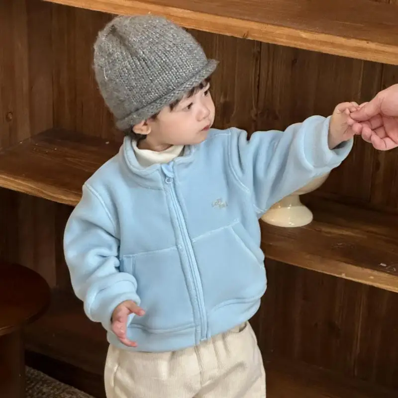 

2025 Winter New Children Long Sleeve Warm Coat Solid Girls Zipper Cardigan Cotton Boys Fleece Thick Jacket Baby Casual Clothes