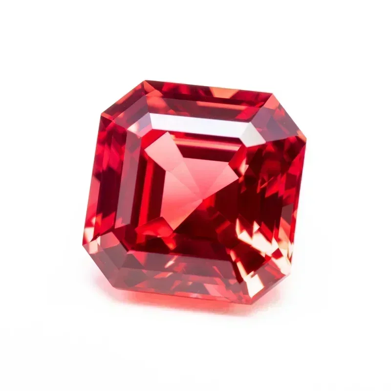 Ciondoli a forma di asscher di colore rosso tramonto con zaffiro coltivato in laboratorio per la creazione di gioielli Gioielli coordinati fai-da-te con certificazione