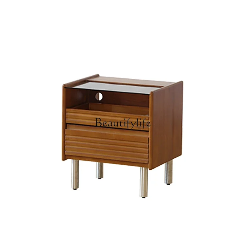 Tracking bedside table Solid wood retro Japanese style furniture Bedroom storage cabinet