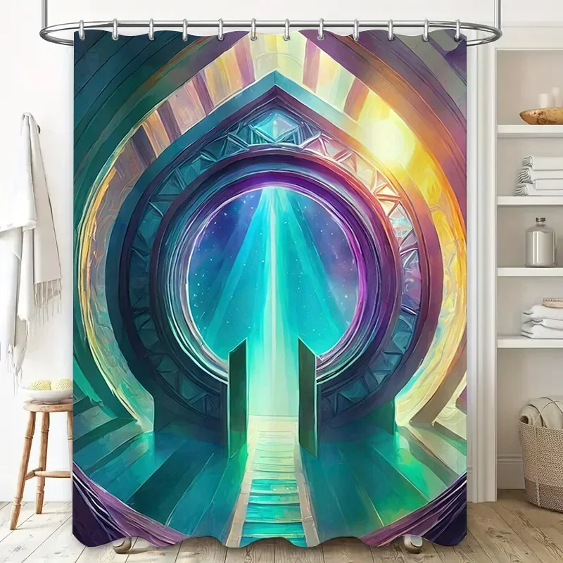 Modern Bathroom Shower Curtain with Futuristic Design Space Exploration Gate Staircase Art Decor Print Waterproof Fabric for Hom