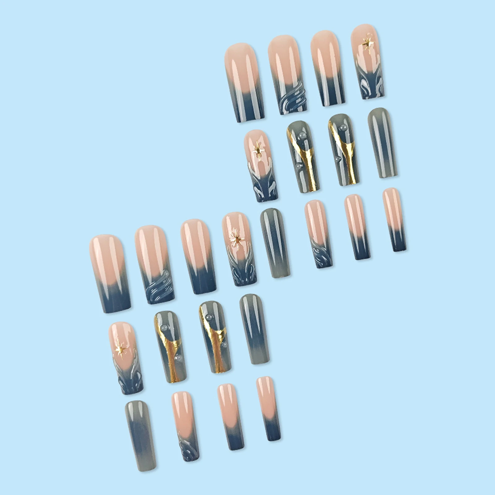 Retro Nude Long Fake Nails with French Tip Natural-looking Easy to Take on and Apply for Professional Nail Art Salon Supply