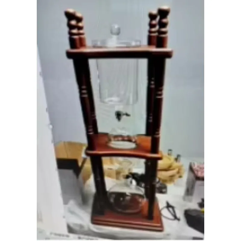 8 Servings Ice Drip Coffee Maker, Solid Wood Hand Pour Manual Cold Brew Pot for Commercial Use
