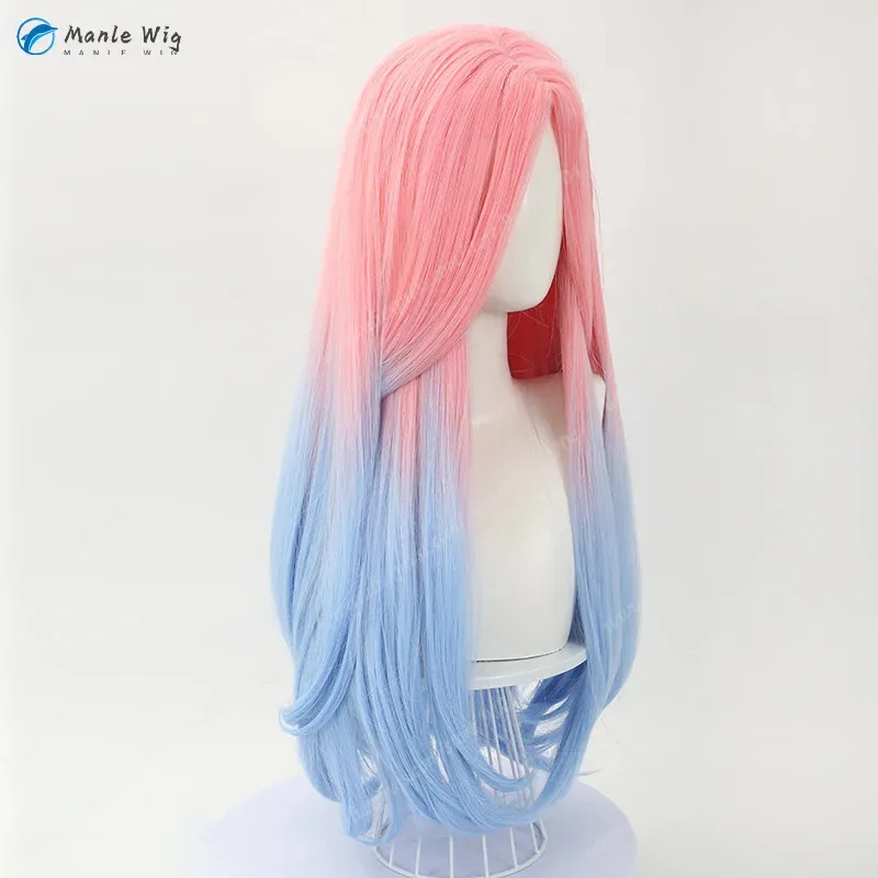 زي تنكري للأجانب المتحركة - شعر مستعار ميز بطول 70 سم وردي وأزرق، مناسب لحفلات الهالوين وعيد الميلاد