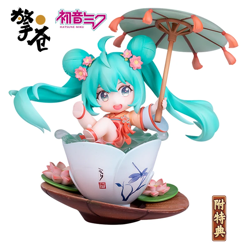 In Stock Original Qingcang VOCALOID Hatsune Miku Figure Lotus Pond Qversion 10Cm Anime Figurine Model Toys for Boys Gift