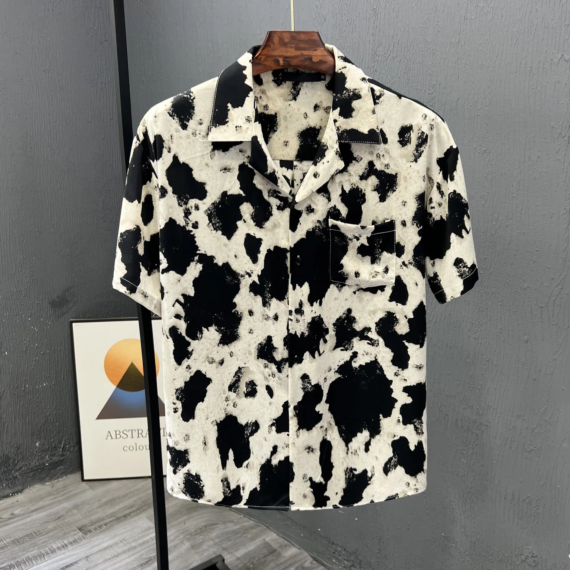 

Летняя рубашка с короткими рукавами Ice Shreds, модная рубашка с рисунком тушью, мужская свободная красивая молодежная удобная рубашка-поло